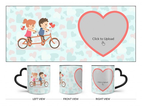 Couple Cycling In Love Symbol Pattern Background Design On Love Handle Dual Tone Black Mug