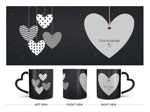 Heart Symbols Hanging In The Sky With Stars Background Design On Love Handle Dual Tone Black Mug