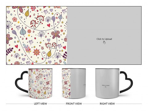 Multiple Trees, Flower & Butterfly’s Pattern Background Design On Love Handle Dual Tone Black Mug