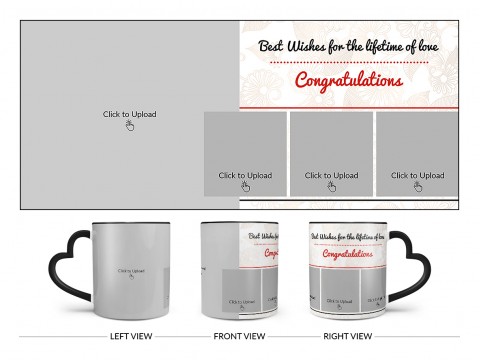 Best Wishes For The Lifetime Of Love With 1 Big & 3 Small Pic Upload Design On Love Handle Dual Tone Black Mug