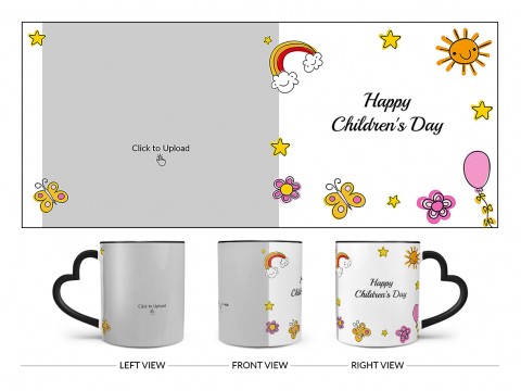 Childrens Day With Cartoon Objects Design On Love Handle Dual Tone Black Mug
