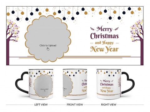 Merry Christmas And Happy New Year Design On Love Handle Dual Tone Black Mug
