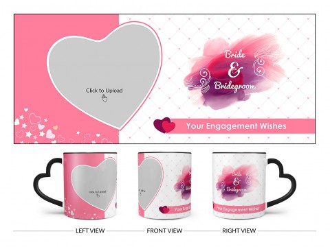 Bride & Bridegroom With Love Shape Pic Upload Design On Love Handle Dual Tone Black Mug