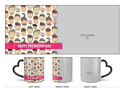 Happy Friendship Day With Friends Cartoon Heads Design On Love Handle Dual Tone Black Mug