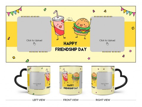 Happy Friendship Day Coke And Burger Design On Love Handle Dual Tone Black Mug