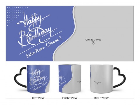 Blue Wave Design With Happy Birthday Text Design On Love Handle Dual Tone Black Mug