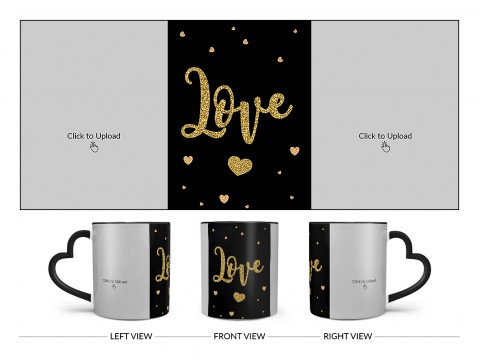 Gold Textured Love Design On Love Handle Dual Tone Black Mug