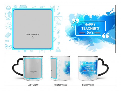 Happy Teacher's Day Design On Love Handle Dual Tone Black Mug