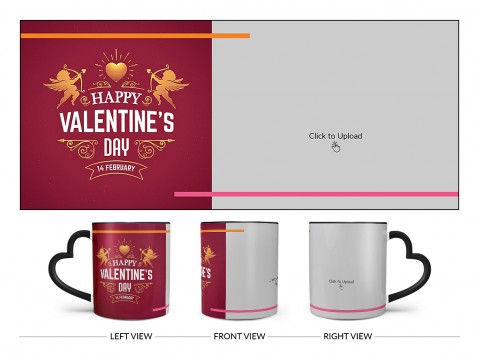 Happy Valentine's Day Design On Love Handle Dual Tone Black Mug