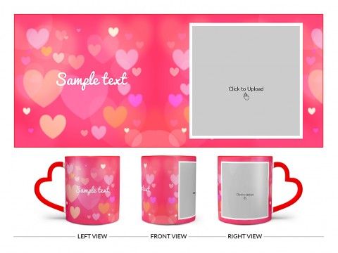 Heart Symbols With Dark Pink Background Design On Love Handle Dual Tone Red Mug