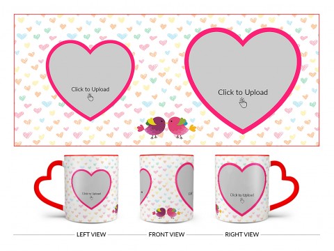 Love Symbol Pattern Background With 2 Heart Shape Pic Upload Upload Design On Love Handle Dual Tone Red Mug