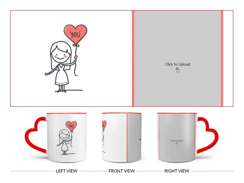 Girl Holding A Love Balloon Design On Love Handle Dual Tone Red Mug