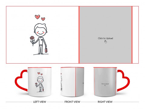 Boy Holding Roses Design On Love Handle Dual Tone Red Mug