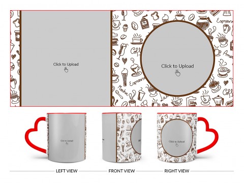 Coffee Mugs, Ice Creams, Coffee Jug & Etc. Pattern Background Design On Love Handle Dual Tone Red Mug