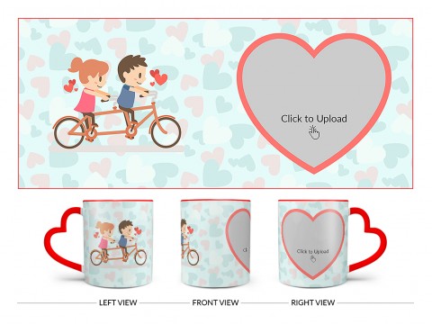 Couple Cycling In Love Symbol Pattern Background Design On Love Handle Dual Tone Red Mug