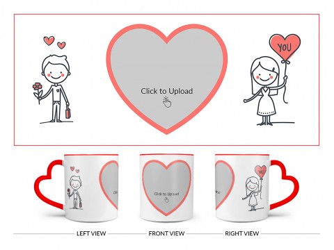 Boy Holding Flower And Girl Holding Balloon Design On Love Handle Dual Tone Red Mug