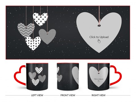 Heart Symbols Hanging In The Sky With Stars Background Design On Love Handle Dual Tone Red Mug
