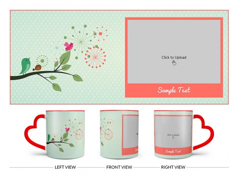 Birds On Tree Branch With Light Green Love Symbols Background Design On Love Handle Dual Tone Red Mug