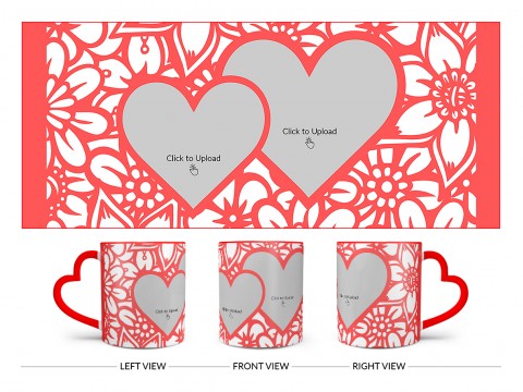 Flower Pattern Background With 2 Love Symbol Pic Upload Design On Love Handle Dual Tone Red Mug