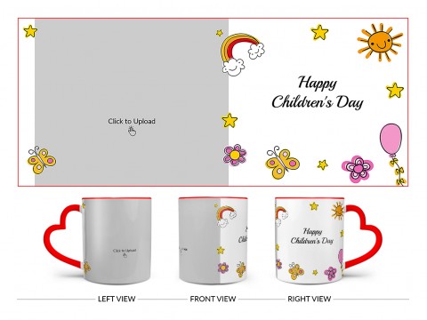 Childrens Day With Cartoon Objects Design On Love Handle Dual Tone Red Mug