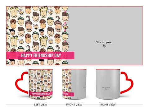 Happy Friendship Day With Friends Cartoon Heads Design On Love Handle Dual Tone Red Mug