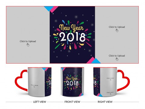 Happy New Year 2018 Design On Love Handle Dual Tone Red Mug