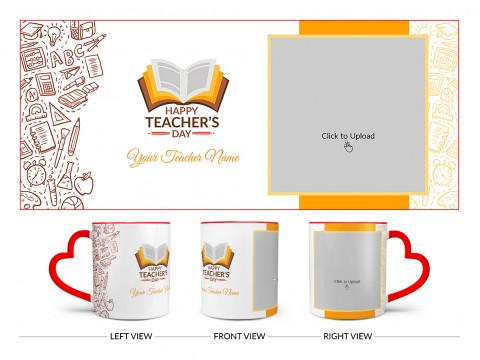 Happy Teacher's Day Design On Love Handle Dual Tone Red Mug