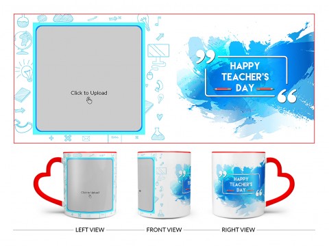 Happy Teacher's Day Design On Love Handle Dual Tone Red Mug