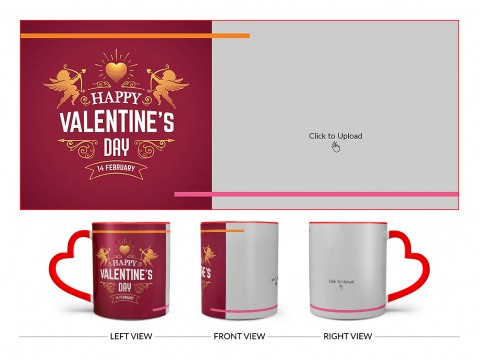 Happy Valentine's Day Design On Love Handle Dual Tone Red Mug