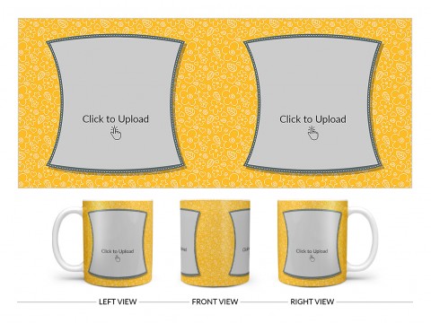 Yellow Colour Background With Flower Pattern Design On Plain white Mug