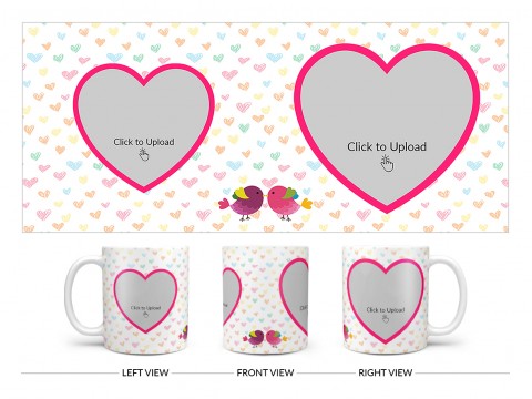 Love Symbol Pattern Background With 2 Heart Shape Pic Upload Upload Design On Plain white Mug