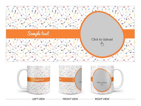 Multiple Arrows Pattern Background With Oval Shape Pic Upload Design On Plain white Mug
