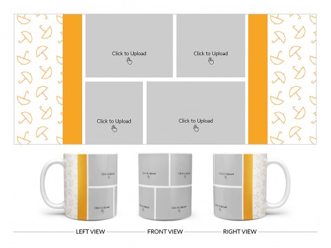 Orange Colour Umbrella Pattern Background With 4 Pic Upload Upload Design On Plain white Mug