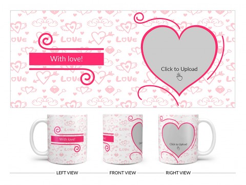 Love Pattern Background With Pink Heart Design On Plain white Mug