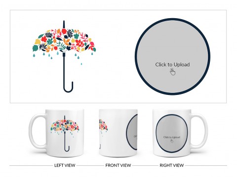 Flower Design Umbrella Design On Plain white Mug
