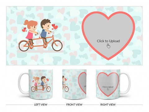 Couple Cycling In Love Symbol Pattern Background Design On Plain white Mug