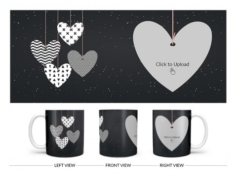 Heart Symbols Hanging In The Sky With Stars Background Design On Plain white Mug