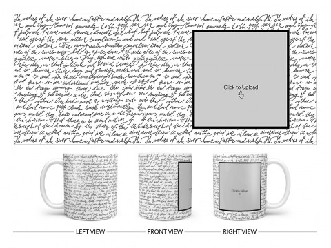 Cursive Writing Background With Square Pic Upload Design On Plain white Mug