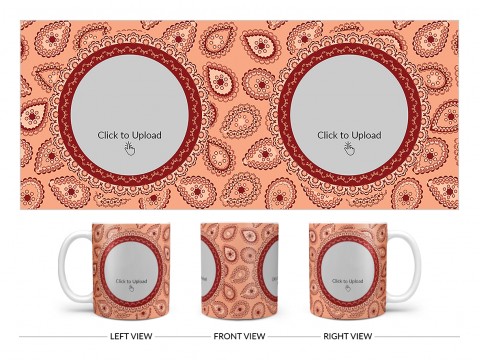 Pattern Background With Two Oval Shaped Pic Upload Design On Plain white Mug