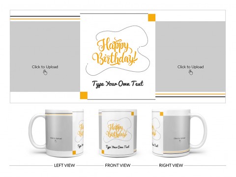 Boy Friend Birthday With 2 Square Pic Upload Design On Plain white Mug