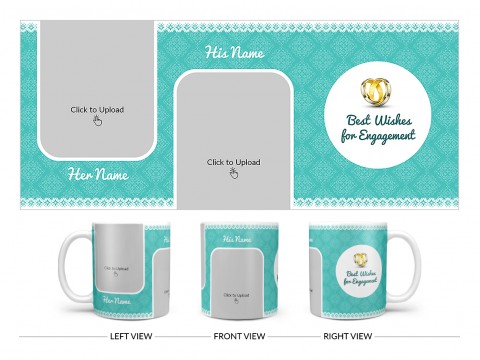 Best Wishes For Engagement With Couple Pic Upload Design On Plain white Mug