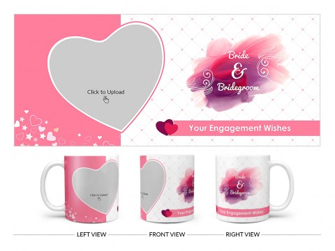 Bride & Bridegroom With Love Shape Pic Upload Design On Plain white Mug