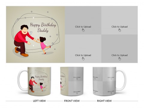 Happy Birthday Daddy With 4 Pics Upload Design On Plain white Mug