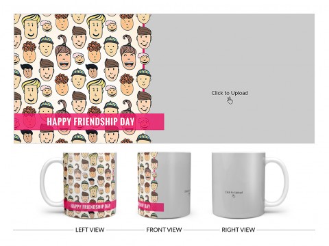 Happy Friendship Day With Friends Cartoon Heads Design On Plain white Mug