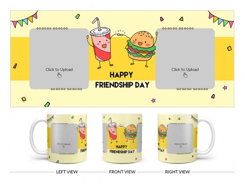Happy Friendship Day Coke And Burger Design On Plain white Mug