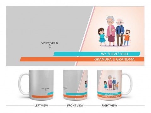 Grand Parents With Grand Children’s Design On Plain white Mug