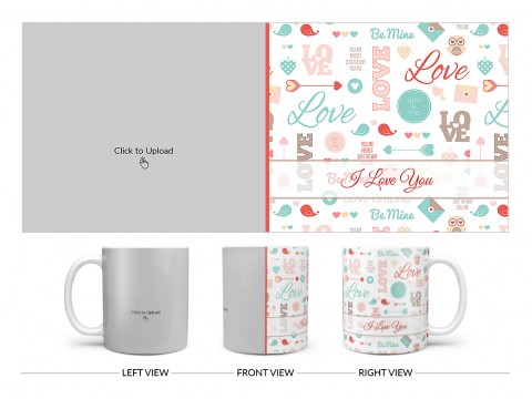 Love, You & Me, Birds Pattern Background Design On Plain white Mug