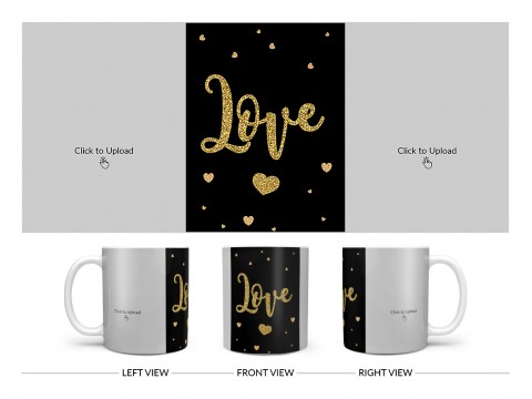 Gold Textured Love Design On Plain white Mug