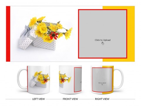 Yellow Color Flowers in Basket Design On Plain white Mug
