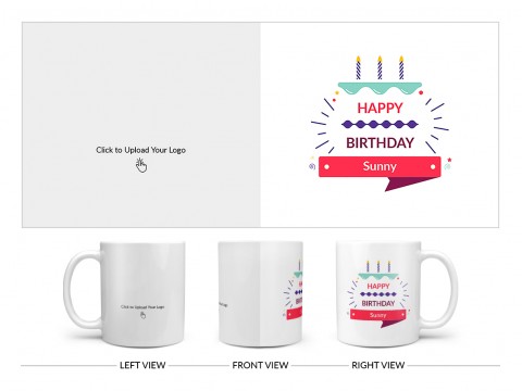 Company Mug With Birthday Message Design On Plain white Mug